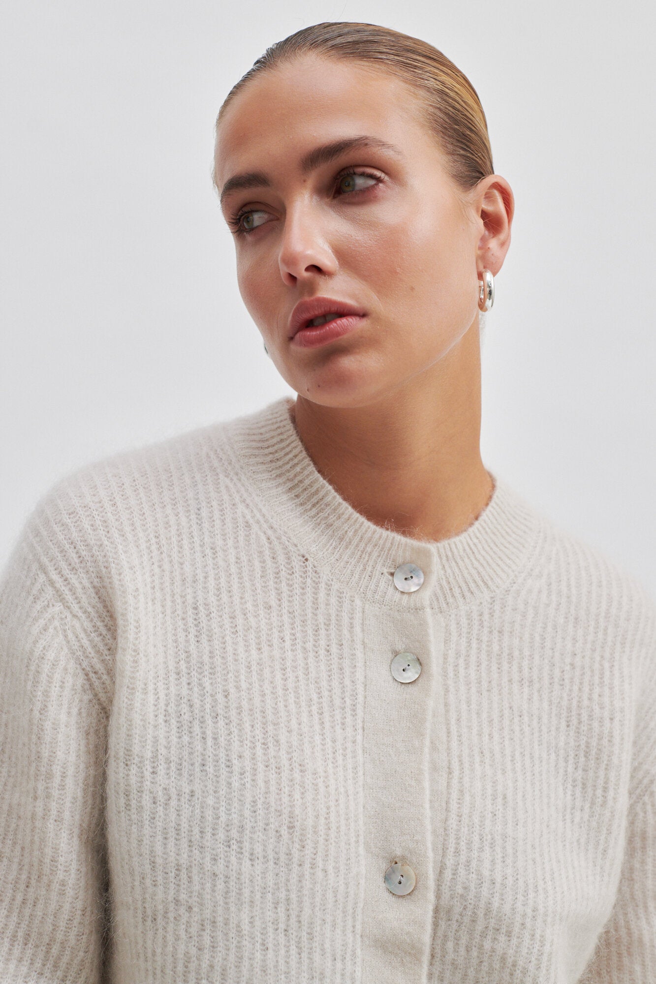 Andrea kortærmet cardigan - Pumice Stone
